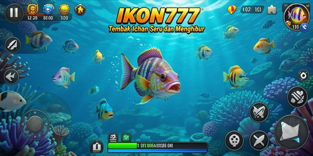 Screenshot menunjukkan aksi seru saat menembak ikan di IKON777.
