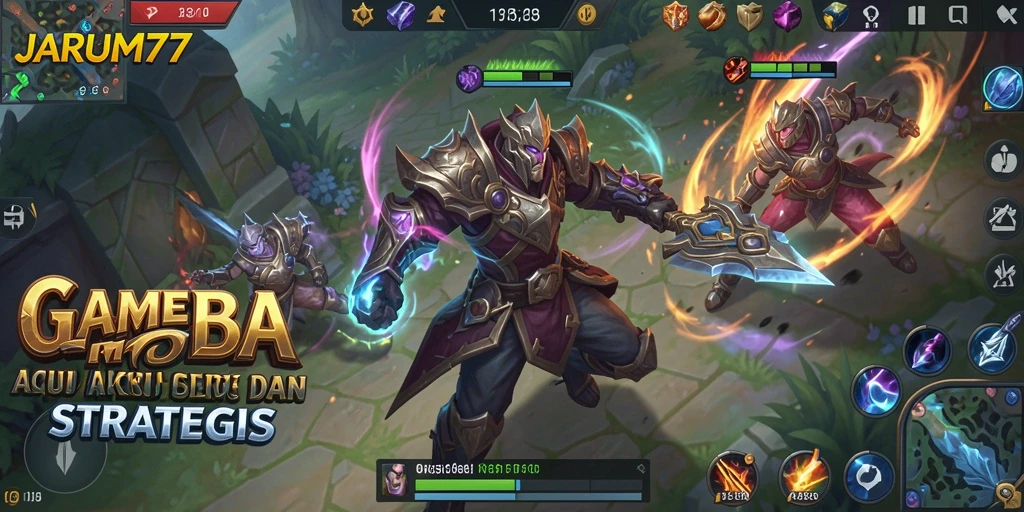Tampilan gameplay seru dari JARUM77 dengan aksi MOBA yang intens.