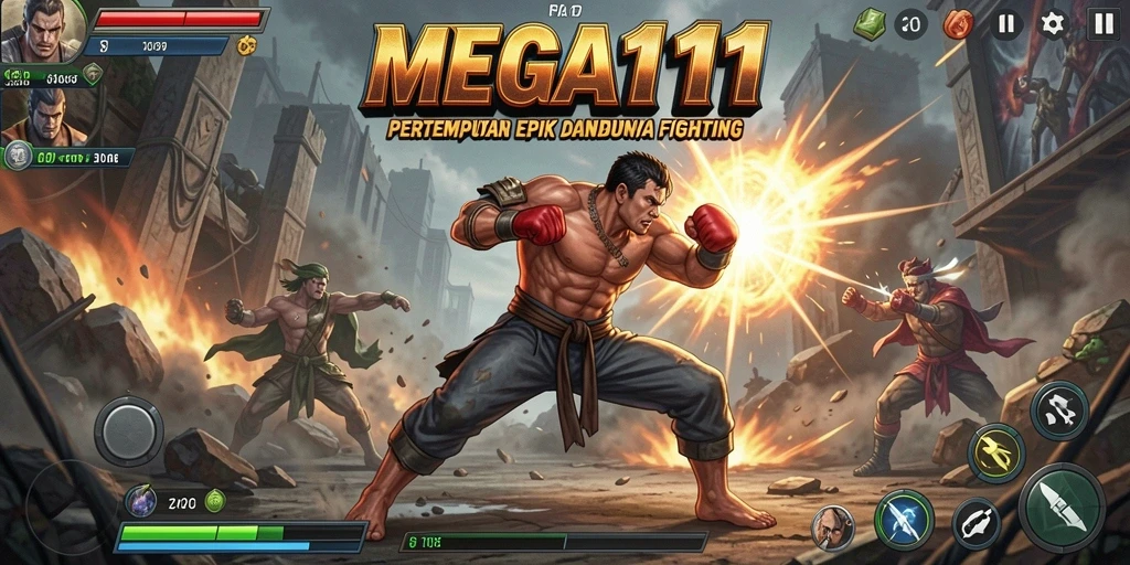 Tampilan aksi seru di gameplay MEGA111 dengan karakter Fighting yang kuat.