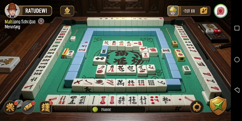 Screenshot utama RATUDEWI menampilkan gameplay Mahjong yang menarik.