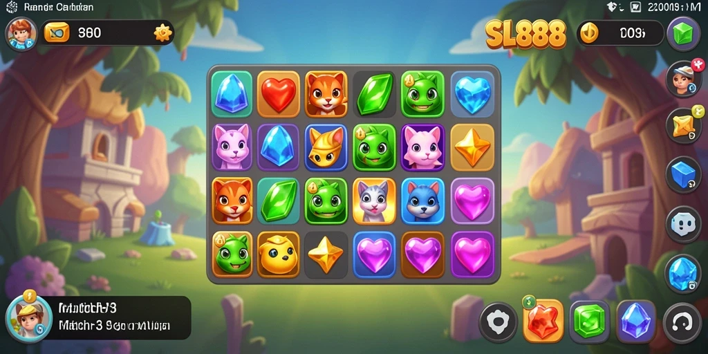 Tangkapan layar gameplay SL888 menampilkan keseruan mencocokkan item.